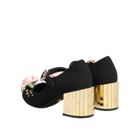 Dolce & Gabbana Black Flower Crystal Embellished Mary Jane Women's Shoes - Picture 6 of 6